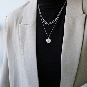 Chaîne cubaine à Double chaine pour femmes, plaqué or 18k, avec pendentif en pièce de monnaie, chaîne cubaine reine ustensile, bijoux, - Product Image 6