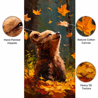 Peinture à l'huile abstraite moderne 100% peinte à la main, motif ours, texture épaisse, feuilles d'automne, art mural sur toile, taille personnalisée pour la décoration intérieure