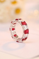 Hochwertige Sterling Silber Square Lab Grown Diamond Ring Temperament Rubinrote Ringe für Frauen Luxus schmuck
