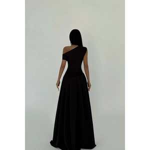 Robe de bal chic noire de luxe grande taille XL pour femme, coupe trapèze droite avec fente, imprimé 3D, taille empire, longueur ras du sol, pour le bal de promo - Product Image 1