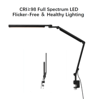 Lampe de bureau LED avec contrôle tactile/infrarouge, double source lumineuse, gradation et couleur, pour étudiants, en métal, alimentation CA - Idéale pour la lecture, le dessin et la conception