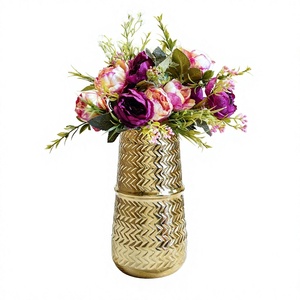 Jarrón Cilíndrico de Metal con Grabado de Flecha para Decoración del Hogar, Dorado - 1 Pieza - Product Image 1
