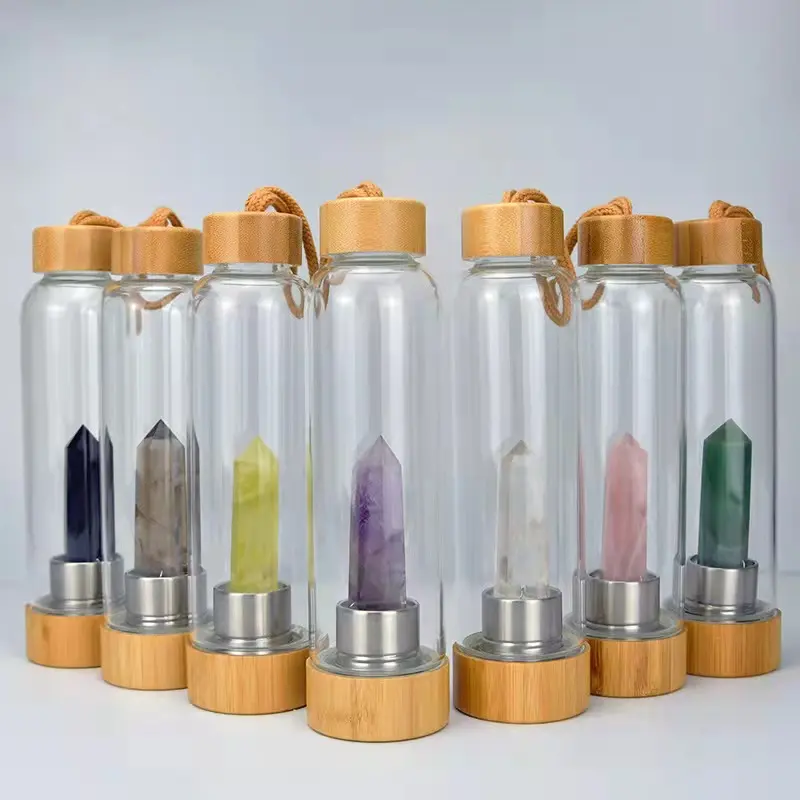 Wholesale Cheap Price Natural Gemstone Drink Healing Stones Infused Elixir Glass Crystal Water Bottle