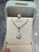 Collier pendentif en or massif 18 carats avec diamant baguette et perle blanche des mers du Sud australiennes, qualité AAA, ronde, 13-14 mm, éclat subtil, bijoux raffinés
