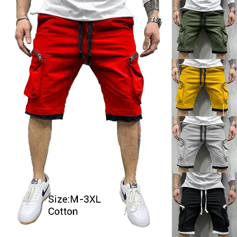 Utility Cargo Shorts Mens Casual Zipper Pockets Drawstring Trousers Joggers Pants 7 Inches Slim Fit Mens Quick Dry Cargo Shorts