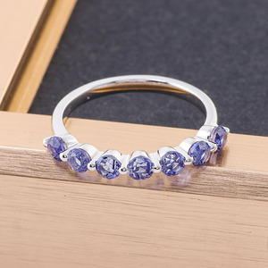 Anillo de Zafiro Cultivado en Laboratorio, Corte Redondo, 18K, Sólido, Personalizado por Xi Qing, Anillo de Boda de Media Eternidad - Product Image 3