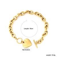 Bracelet Classique en Acier Inoxydable Plaqué Or PVD 18K, Étanche, Fermoir OT, Poli Miroir, Breloque Cœur Massif et Lisse pour Femme
