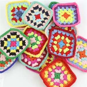 SZ317 Handmade Vintage Ethnic Floral Coasters Hand Crochet Square Patterns Sew on Patches 3d Floral Applique for Clothing