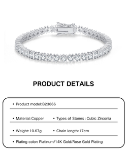 Gelang Tenis Berlapis Platinum Desain Berlian Trendi Gaya Imut dengan Zirkonia CZ Bahan Tembaga Klasik - Product Image 6