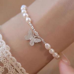Bracelet en perles d'eau douce de Zhuji Pearl, nouveau modèle, corps entier en argent écrasé, super beau, papillon léger, charme tendance - Product Image 2