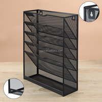 Organizador de Archivos de Escritorio de Metal Negro de 5 Niveles Personalizable, Soporte para Documentos Colgante, Bandeja Inferior, Soporte Vertical para Papeles y Correo