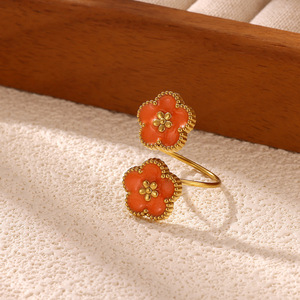 Bague en acier inoxydable couleur zircon, motif papillon et fleur, style européen, réglable, pour femme, à porter sur l'index. - Product Image 6