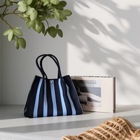Sac fourre-tout rayé en tricot réutilisable en tissu, sac à bandoulière pour femme, idéal pour le shopping (vente en gros)