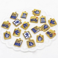 Breloque de tasse en forme de chat, oiseau et vélo de dessin animé FMSCM-2, pendentifs carrés en émail bleu de haute qualité, accessoires mignons en acier inoxydable pour bijoux DIY