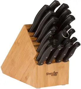 Evrensel doğal bambu üçgen mutfak 14 bıçakları blok geniş bıçak yuvaları standı tutucu organizatör raf raf bıçak saklama kutusu