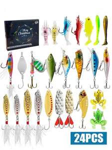 Ensemble de leurres pour la pêche au bar <span class=keywords><strong>Hunter</strong></span> 24 pièces, leurres métalliques Minnow, pour la pêche en eau douce, la pêche au fond, cadeau de Noël/de fête, boîte mystère - Product Image 2