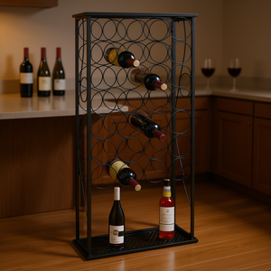 Estante para vino de metal con capacidad para 28 botellas, diseño industrial, resistente al óxido, forma rectangular, para almacenamiento en el hogar o bar. - Product Image 2