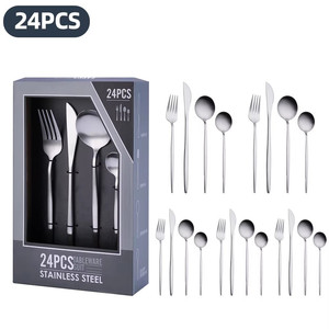 24Pcs Thiết Kế Hiện Đại Dao Muỗng Nĩa Khách Sạn Bồ Đào Nha Thép Không Gỉ Bộ Đồ Ăn Cho Các Bên Bọc Trong Cửa Sổ Hộp Quà Tặng Bộ Quà Tặng - Product Image 4