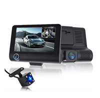 Enregistreur vidéo DVR de voiture de 4 pouces avec objectif à 3 caméras Écran IPS HD 1080P Vision de nuit à double angle Caméra de tableau de bord automatique