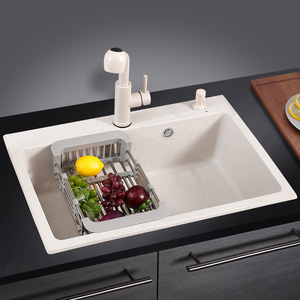 Fregadero de Cocina Jinbi de Cuarzo Blanco, de un Solo Tazón, 15 kg, Resistente al Desgaste - Product Image 1