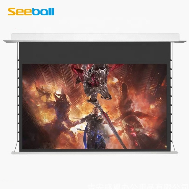 Seeball 120 Inch 16:9 Long Throw ALR Black Crystal Fabric 0.9 Gain RF Control White Housing 140 View Angle Ceiling Screen
