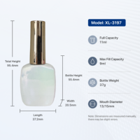 Flacons de vernis à ongles vides en verre avec logo personnalisé OEM, design unique, couleur blanc plat, contenants de gel UV, avec pinceau et capuchon doré chromé