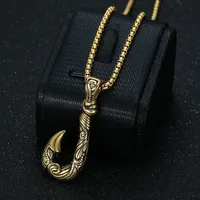 Desain Kail Ikan Antik Hitam Vintage Berukir untuk Pria, Kalung Liontin Fashion dari Baja Tahan Karat.