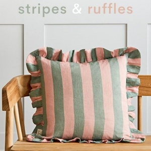 High Quality Ruffled Pillowcase with Ties Queen King Washed French Linen Square Highchair Luxury Cushion Cover <b>Stripe</b> Ruffle - Product Image 5