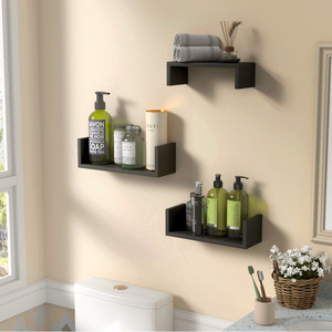Floating Wall Shelves Set Of 3 Black Metal Wall Mounted <b>Storage</b> Shelves For Bathroom Bedroom Living Room <b>Kitchen</b> Office Home - Product Image 2