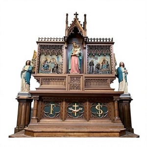 Premium Quality Handcrafted Teak <b>Wood</b> Religious Altar Sacred Church Altar <b>Table</b> with Gothic Arch Design Antique Christian Alter - Product Image 6
