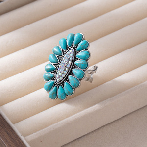 Anillos de Estilo Occidental con Incrustaciones de Turquesa para Mujer, Anillos Bohemios con Conchos de Turquesa al por Mayor, 11 Estilos a Elegir - Product Image 3