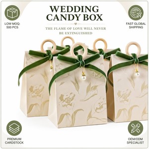 Caja de Regalo de Papel Floral Beige con Anillo de Madera y Cinta para Empaque de Recuerdos de Boda, Dulces y Ramos - Product Image 6