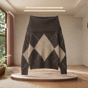 Women's 2025 Autumn Chic Tops Strapless Rhombic Sweater Vintage Long Sleeves All-Match Casual Pullovers Knitted Weaving <strong>Method</strong> - Product Image 3