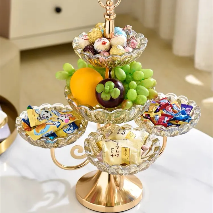 Plateau à fruits en verre de cristal de style européen à 3 couches pour décoration de la maison assiette à fruits pour mariage