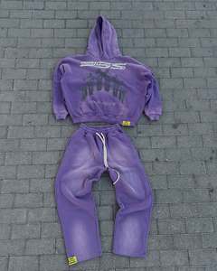 Ensemble de survêtement streetwear personnalisé pour l'automne, respirant, avec impression numérique, effet délavé à l'acide, comprenant un sweat à capuche et un pantalon de jogging - Product Image 3