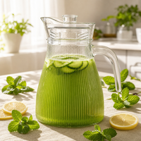 Carafe à eau en verre avec couvercle et poignée, pichet à thé glacé à nervures verticales avec bec verseur