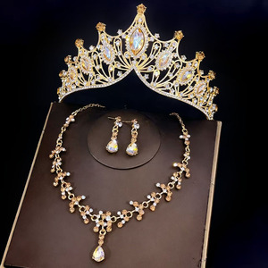 Set di Gioielli da Sposa <span class=keywords><strong>Serie</strong></span> Colore Champagne, Tiara, Collana e Orecchini di Lusso con Diamanti e Cristalli per Signora - Product Image 1