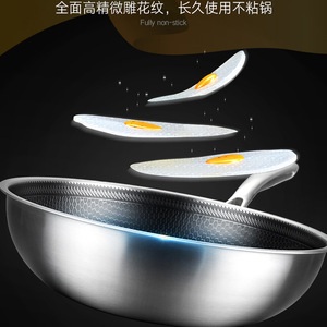 304 Stainless Steel Wok 30Cm Honeycomb Non Stick Cooking Pot For <b>Kitchen</b> Use - Product Image 5