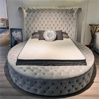 Lit de Luxe Hôtelier Rond avec Rangement, Double, en Velours Capitonnage, Design Moderne