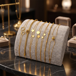 Pulseras de Cadena de Oro de 18k, Diseño Minimalista de Estrella, Círculo y Corazón, Juego de Joyería Unisex para Uso Diario - Product Image 1