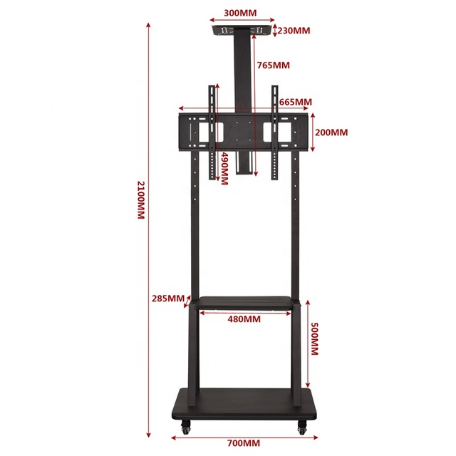 V-STAR 360 Degree Swivel Height Adjustable Mobile Motorized TV Lift Carts with 75kg Capacity for 32" to 75" TVs