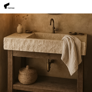 Tostone Personnalisable Beige Fabriqué À La Main Naturel Travertin pour Hung Lavabo Vanity Top Lavabo Atmosphère Salle De Bains Décoration - Product Image 1