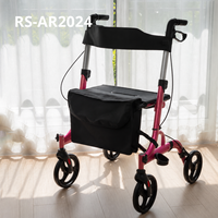 Déambulateur avec siège pour personnes âgées, design pliable, sac de rangement, support de mobilité facile, certifié CE, léger