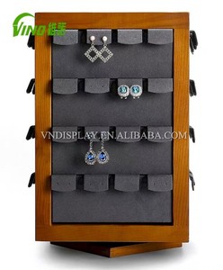 Direct- Sales Custom 80 Pcs Earring Card Spinner Display Ear Ring Organizer 4-<b>way</b> Earring Card Display Stand Wood Earring stand - Product Image 3