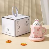 Mug en céramique avec couvercle et paille, résistant aux hautes températures, design stylé de dessin animé pour filles, usage domestique et en couple