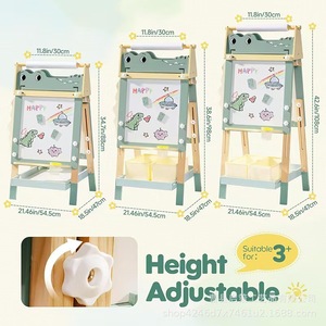 Caballete de madera para niños, tablero de dibujo magnético de doble cara, ajustable para 2 a 4 años, unisex - Product Image 4
