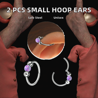 2 Paires de Petites Boucles d'Oreilles Créoles pour Cartilage Unisexe 18G en Acier Inoxydable Hypoallergénique avec Opale, Type Huggie à Charnière pour Hélix/Tragus/Conch/Rook