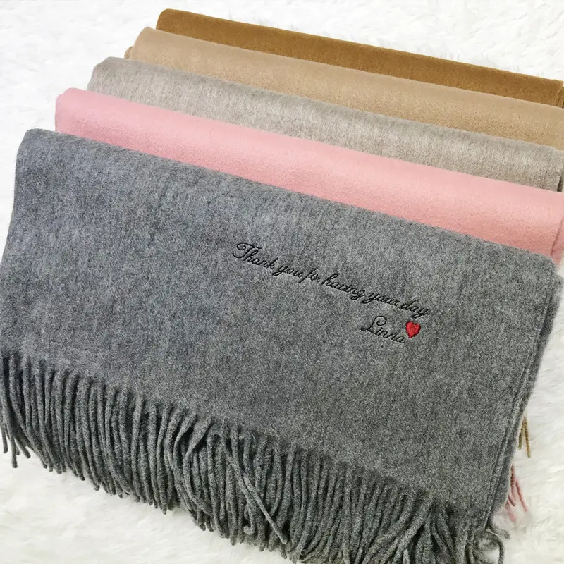 Custom Jacquard Shawl Pashmina Logo Pattern Embroider Cashmere Wool Scarves Shawl Mens Brushed Viscose Scarf for Women Winter