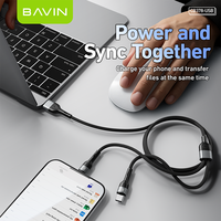 BAVIN Vente en gros OEM ODM CB378 PD 60W 2 en 1 2IN1 Type a Usb c Câble de données Usb pour téléphones Android