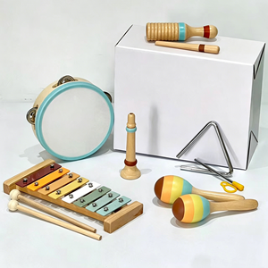 Ensemble d'instruments de percussion en bois en gros avec xylophone, tambourin, piccolo, flûte et tube sonore pour l'éducation musicale et le jeu des enfants - Product Image 1